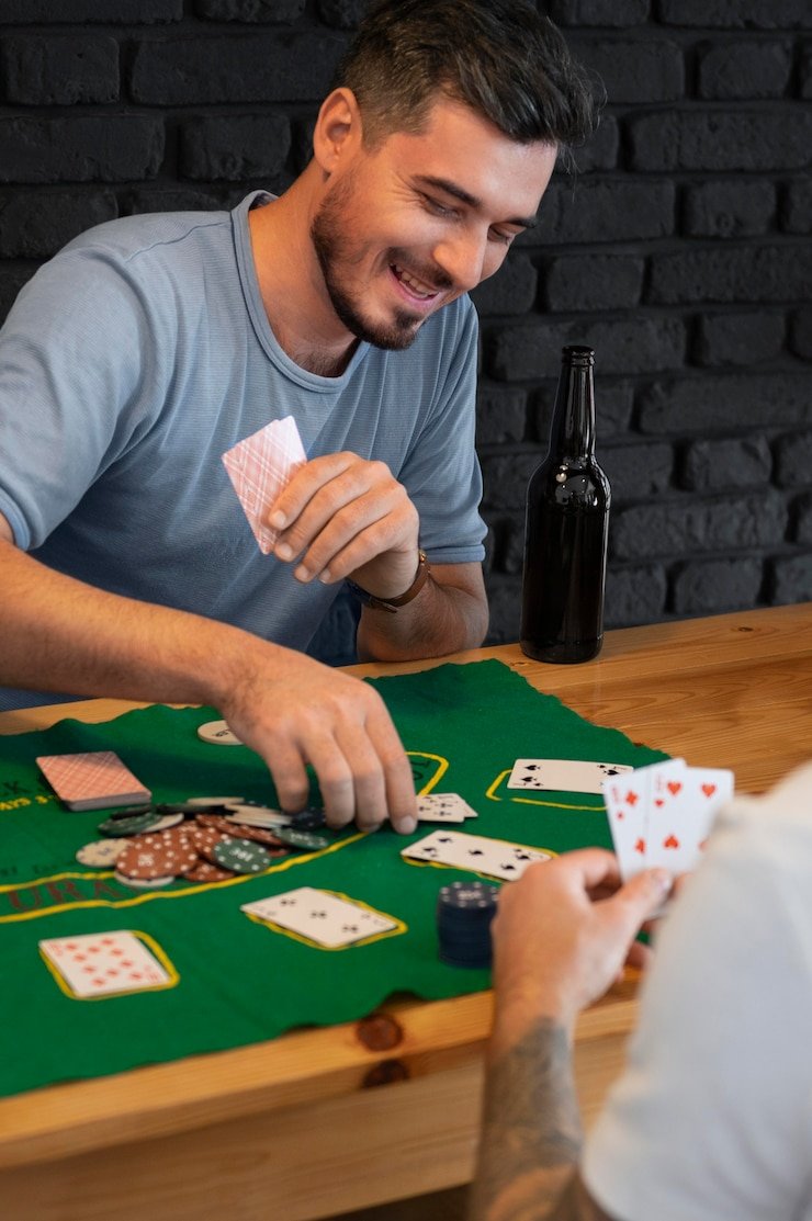 Dealer revealing Lucky Twins outcome with both cards or dice visible on table